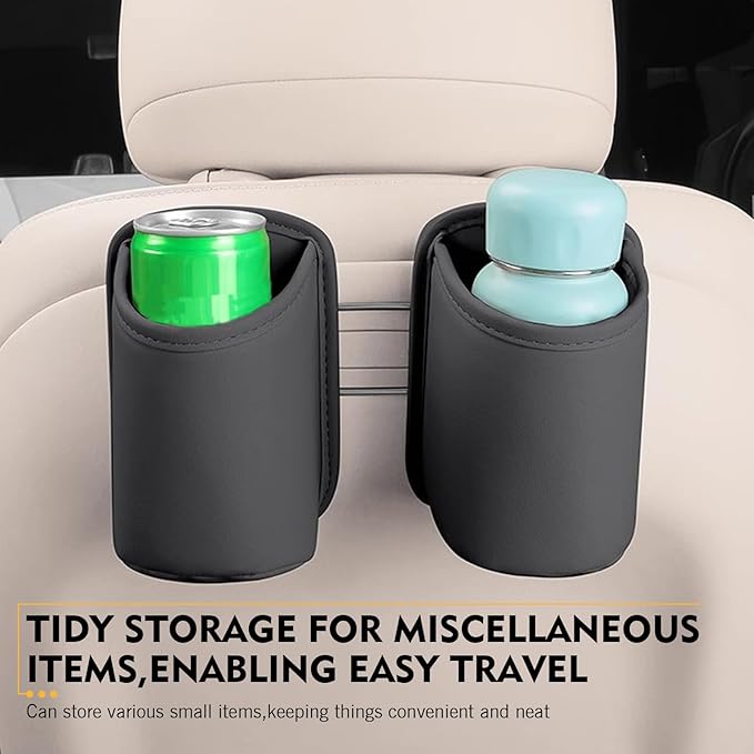 2 PCS Back Seat Cup Holders for Cars, Door Storage Box, Multifunctional Storage Bag Trash Can, Universal for Car Leather Water Bottle Holder, Auto Interior Accessories (Black)