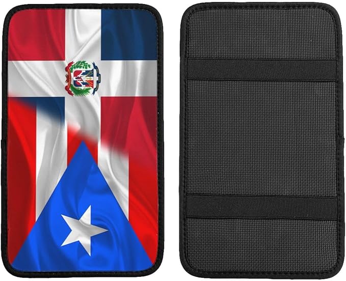 Auto Center Console Pad Puerto Rico Porto Rico Puerto Rican and Dominican Republic Flag Wavy Car Armrest Cover Armrest Seat Handrail Box Cover Cushion Universal Decoration Protector Accessories