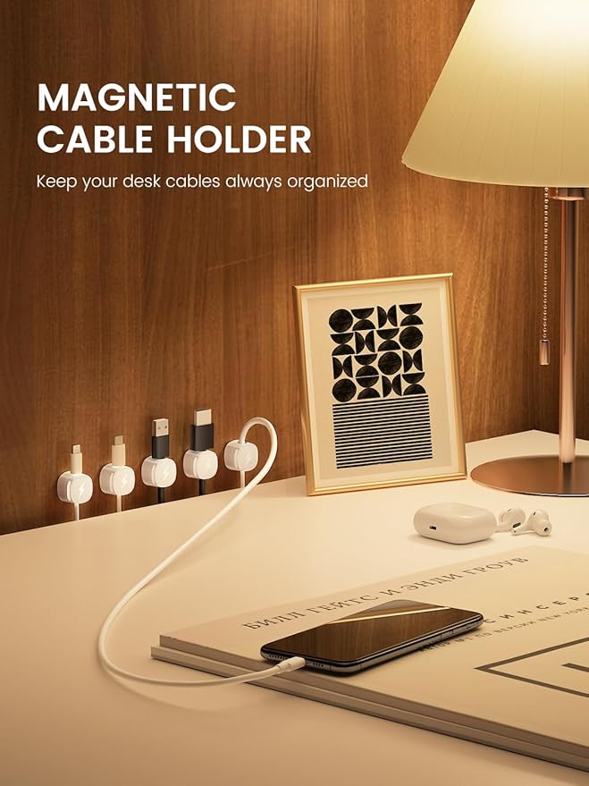 Magnetic Cable Clips [1s Lock] Adhesive Cord Holder Organizer for Nightstand, 8Pack Desk Cable Management Clips, Phone Charger Wire Cord Organizer Keeper for Nightstand Wall Car Office