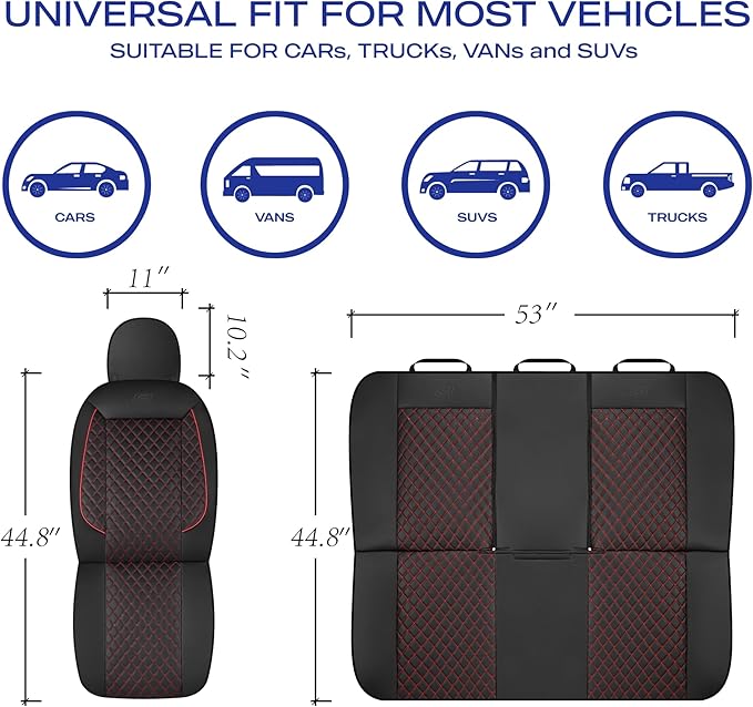 Skechers Car Seat Covers,Piping Luxury Faux Seat Covers,Waterproof Anti Slip Car Seat Protector Front Seats,Car Accessories Airbag Universal Fit for Most Cars,Vans,Trucks,SUV,Red