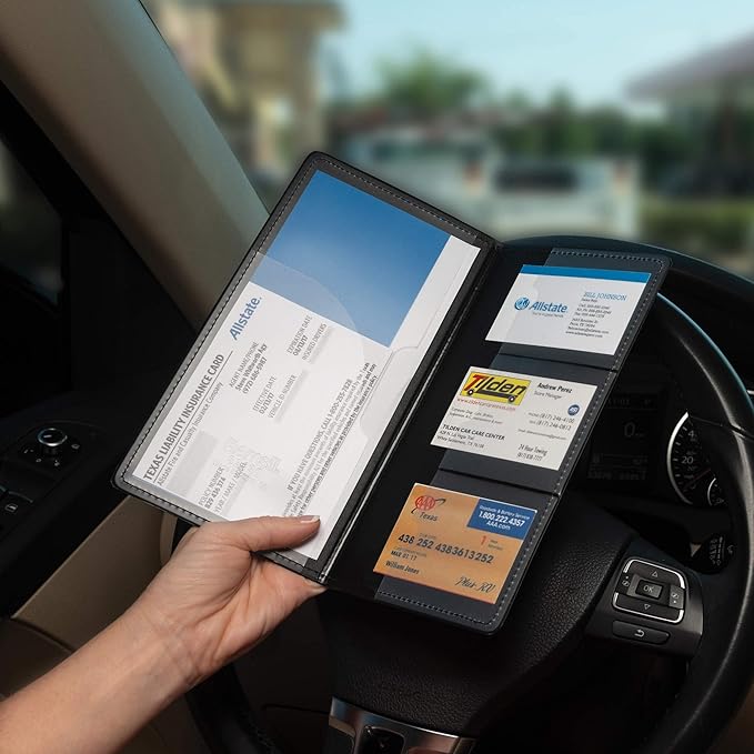 Samsill 2 Pack Car Registration and Insurance Holder, Essential Vehicle Glove Box Organizer, Vehicle Document Holder, Faux Leather, Sleek Black Design, Lottery Ticket Holders