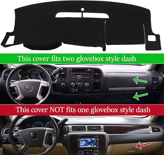 Dash Cover Custom Fit for Chevy Chevrolet Silverado 1500 LT/WT 2007-2013 2500 HD / 3500 HD/GMC Sierra 2007-2013 .Dashboard Cover Mat Pad Carpet (08-13, Black) Y74