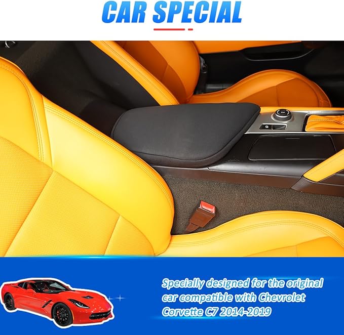 Black Cloth Center Console Cover Armrest Pad for Chevrolet Corvette C7 2014-2019 Car Armrest Cover Cushion,Car Armrest Seat Box Protector Accessories