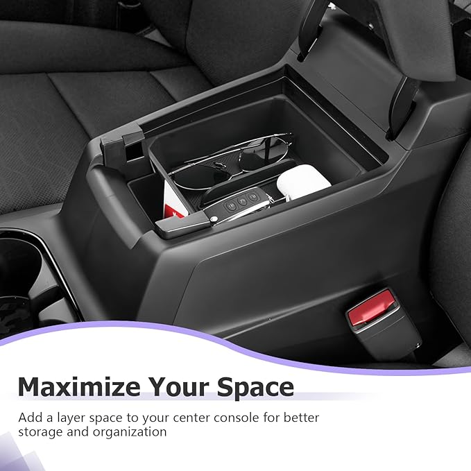LUWU Center Console Organizer for 2023 2024 2025 2026 Chevrolet Colorado & GMC Canyon Accessories Armrest Console Storage Box Glove Organizer Tray ABS Material Double-layer Design Storage Box (Black)