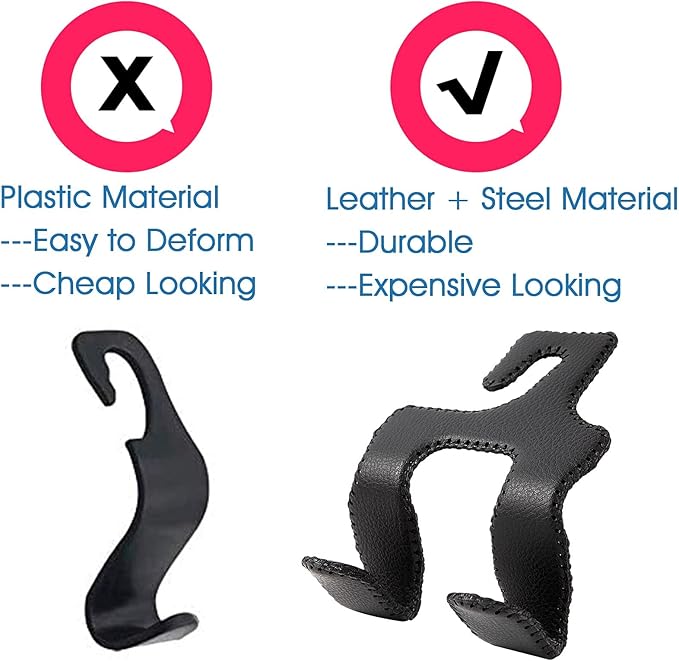 AMVOYOA 【2021 Upgraded】 Car Purse Hook, 2 in 1 Car Seat Headrest Hooks Durable Hanger Storage Holder Leather Organizer for Hanging Grocery Bags, 2 Pack, Gray