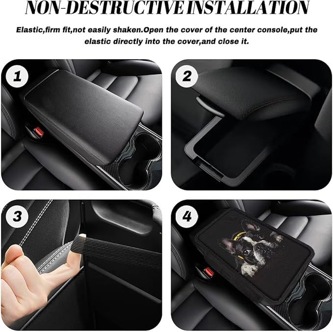 Boatee Dog Console Cover for Car Arm Rest Pad for Auto Center Console Mat Universal Armrest Cushion Automotive Accessories Comfortable Armrest Storage Box Mat Stylish Decor with Pockets Black