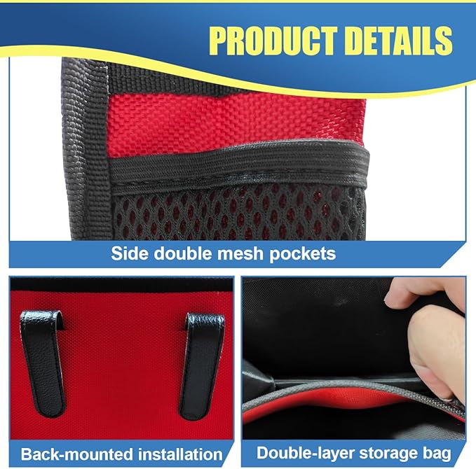 Car Trash Can, Mini Waterproof Hanging Auto Foldable Garbage Organizer Holder, Multi-Pocket Foldable Vehicle Interior Storage Bag Container Accessories for Cars, SUVs, Trucks (Red)