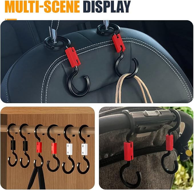 YoRise 2PCS S-Style Car Back Seat Headrest Hook, 360° Rotation Auto Seat Storage Hanger, Universal Vehicle Interior Organizer Accessories for Purse, Handbag, Coat, Umbrella, Grocery Bag (Red)