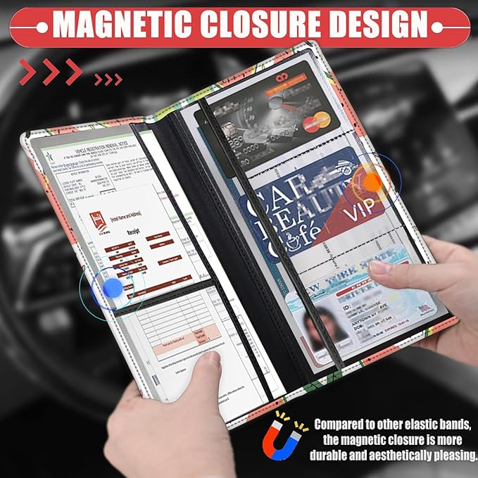 Car Registration Holder, Waterproof PU Leather Vehicle Card Document Glove Box Organizer, Women Interior Auto Accessories Case for Cards, Driver License Car Insurance Holder, Watermelon Fruit Pattern