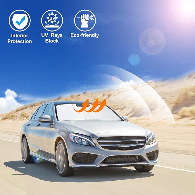 Windshield Sun Shade Custom Fit for 2012-2019 Mercedes Benz GLE-Class (Not for GLE Coupe) Accessories Foldable Sunshade Sun Blocker Protect Car from Sun Rays & Heat Damage Keep Car Cooler