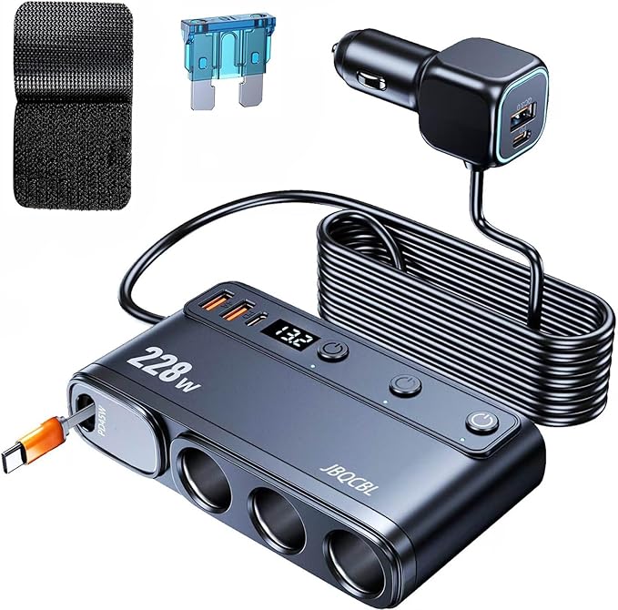 Cigarette Lighter Adapter with Retractable Car Charger,45W USB C Car Accessories 3 Socket Heavy Duty Truck Car Plug Outlet Splitter Fast Charging 12V/24V Independent Switch Multi Port for Car Devices