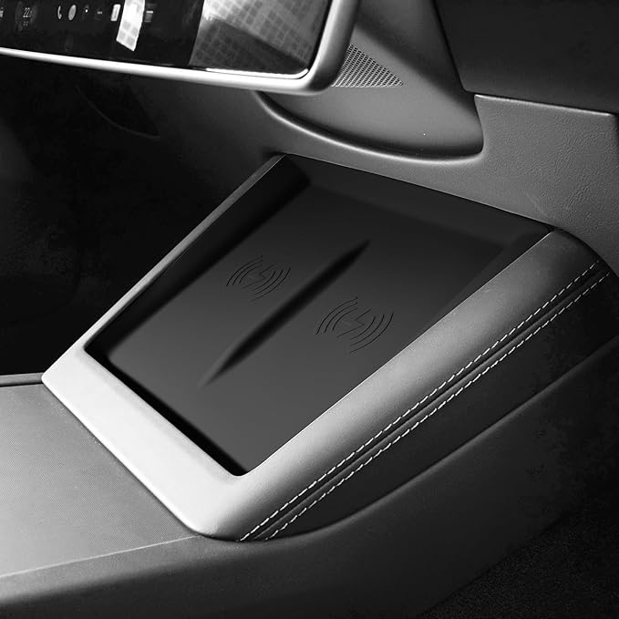 for 2024 Tesla Model 3 2025 Model Y Wireless Charging Anti-Slip Mat Silicone Protective Pad for Tesla Accessories (Black)