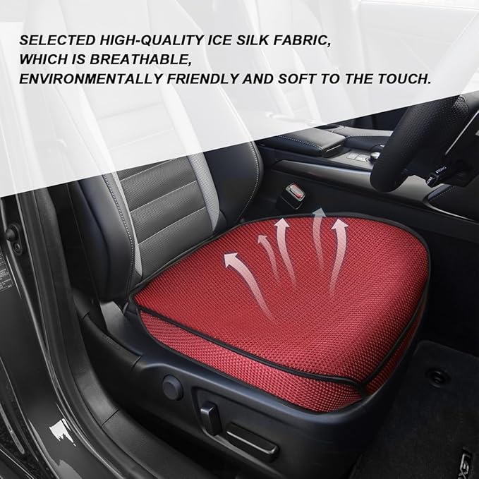 Car Front Seat Bottom Cover, Breathable Anti Slip Auto Frontseat Cushion Mat with Storage Pocket, Comfortable Vehicle Interior Chair Protection Pad, Universal for SUV Sedan Truck(Red)