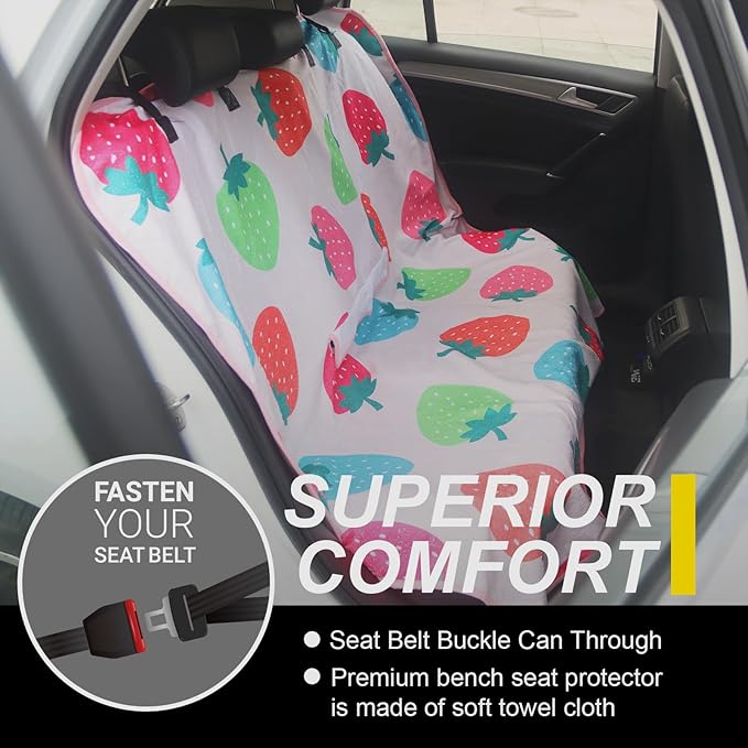 LoyaGour Back Seat Cover for Car Trucks Van SUV,Waterproof Rear Bench Towel Seat Covers for Dogs and Kids,Automotive Backseat Protector (Strawberry)