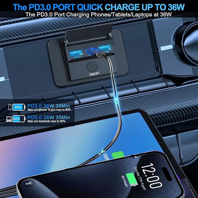 4PCS 3 Ports 12V RV USB Outlet 72W, Gibbab Dual USB QC3.0 36W & PD3.0 Type-C Quick Charge 36W Panel Wall Mount, Automotive Car USB Socket Charger Adapter for RV Marine Boat Bus ATV Motorcycle Truck
