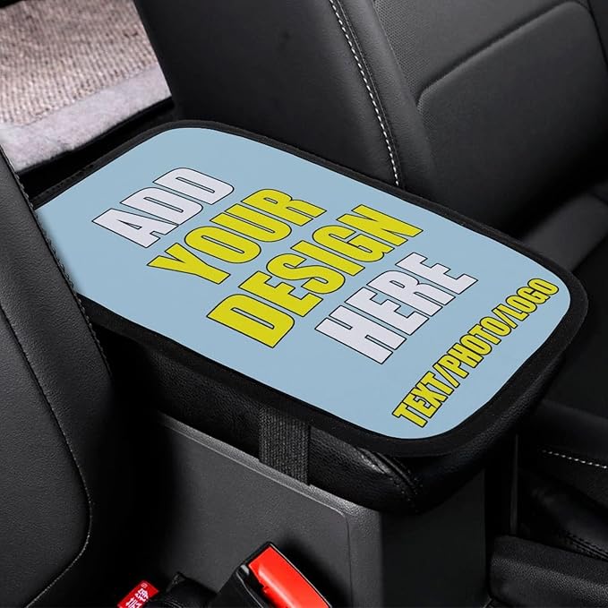Custom Auto Center Console Pad Car Armrest Seat Box Cover Design Your Own Photo Text Logo Universal Fit Car Decor Handrail Box Arm Rest Cushion Lid, 7.9"x11.8", Light Blue