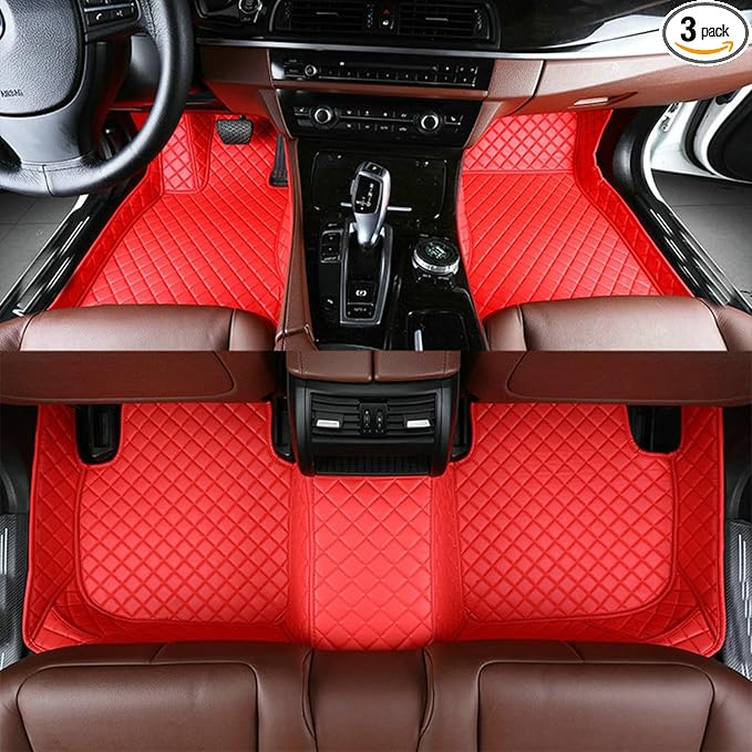 Floor Mats for Cars, All-Weather Mats, Waterproof Trim-to Fit Automotive Floor Mats for 99.9% Cars Sedan Trucks SUV, Custom Floor Liner Car Accessories (All Red)