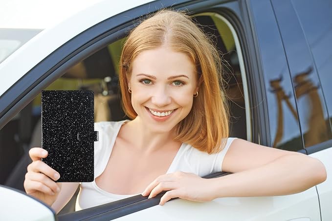 Caweet Car Registration and Insurance Holder Vehicle Glove Box Organizer Leather Car Document Holder for Driver's License, ID, Key Information Cards with Magnetic Closure, Glitter Black