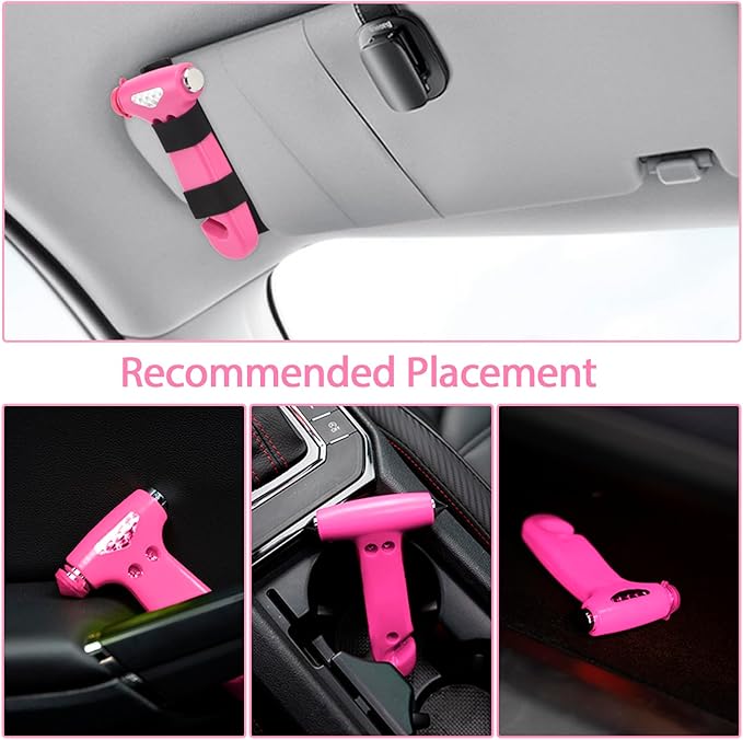 MOTORBUDDY 2 Pack Car Safety Hammer, Pink Emergency Escape Hammer with Window Breaker and Seatbelt Cutter for women,Interior Car Safety Escape Tool Accessories