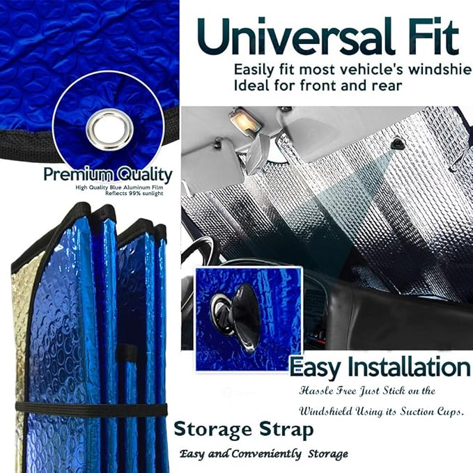 Big Ant Windshield Sun Shade Car Window Sunshade as Bonus,Blue Car Sun Shade Foldable UV Ray Visor Protector Visor Shield Cover Keeps Vehicle Cool (Size 55" x 27.5")