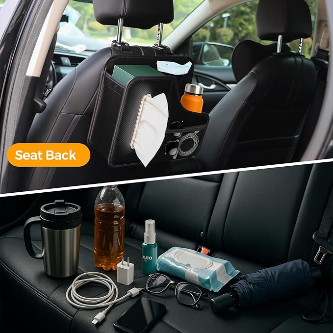 KZBHHP Car Tissue Holder,Back Seat Organizer with Cup Holder,Multifunctional Car Headrest Seat Back Storage,Large Tissue Box Cover Fit for 100-130 Regular Size Tissues(2pcs)