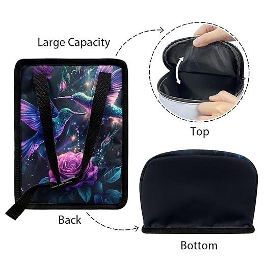 Hummingbird Car Trash Can with Lid Garbage Bag Dustbin Container Purple Rose Waste Basket Storage Pocket Hanging Large Capacity Vehicle Trash Bin