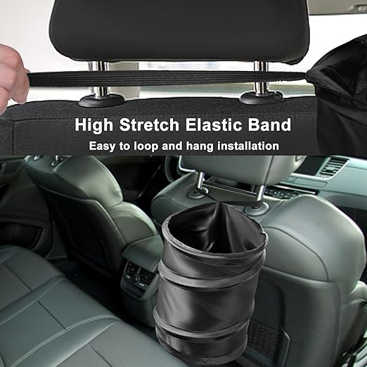 Kincown Car Trash Bin, 2 Packs Pop-up Car Trash Can, Medium-Sized Collapsible Garbage Can with Elastic Band Hanging, Double-Layer Washable Vehicle Trash Can, Velcro Waste Basket Bin