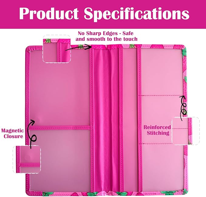 FinestHouse Car Registration and Insurance Holder with Magnetic Closure, Universal Document Organizer for License, Insurance Cards & Glove Box Storage (Strawberry-Hot Pink)