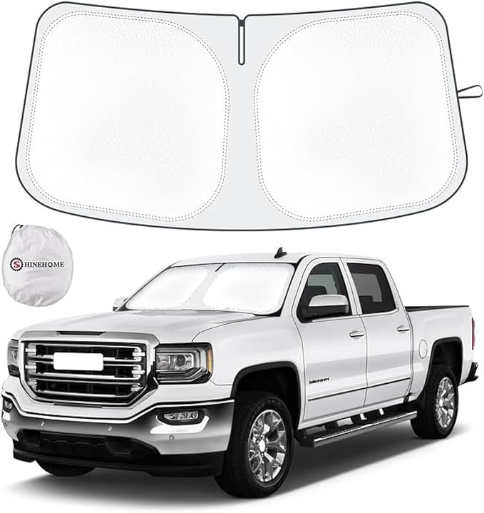 SHINEHOME Car Windshield Sun Shade Compatible with 2026 2025 2024 2023 2022 2021 2020 2019 GMC Sierra 1500 2500 3500 SLT, AT4, Denali Accessories Foldable Sunshade Truck Custom Windshield Sun Visor