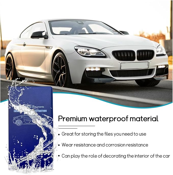 Car Registration and Insurance Holder, 10.39''×9.56'' Essential Auto Card Document Glove Box Organizer with Closure, Universal Car Interior Accessories (Blue, Large Car)