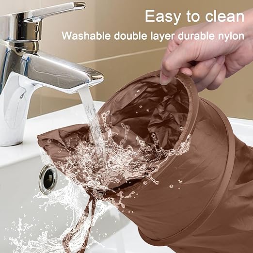 Kincown Car Trash Can, 2 Packs Mini Collapsible Car Trash Bin for Front Back Seat, Pop up Car Garbage Can, Portable Car Trash Bag Hanging for Vehicle SUV Rv Truck Accessories Interior, Brown
