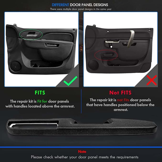 80994 Front Right Passenger Side Armrest Repair Kit Fit for Chevy Silverado Suburban Tahoe Avalanche For GMC Sierra Yukon 2010-2014 Door Panel with Release Handle Above Armrest - Black - GM# 84127325