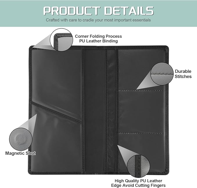JUSTTOP 1Pack Car Registration and Insurance Holder,Car Document Holder for Cards License with Magnetic Shut,Vehicle Glove Box Car Organizer for Documents, Cards, License(Black)