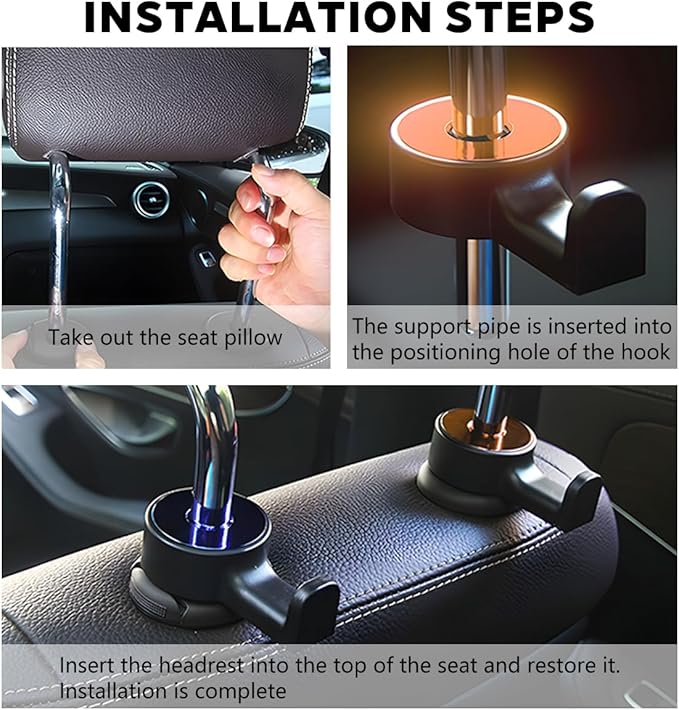 HZEL 2PCS Car Headrest Hidden Hook, 360° Rotation Vehicle Seat Hanger for Purse Backpack Cloth, Auto Interior Head Rest Storage Organizer Accessories, Universal for SUV Sedan Truck (Gold)