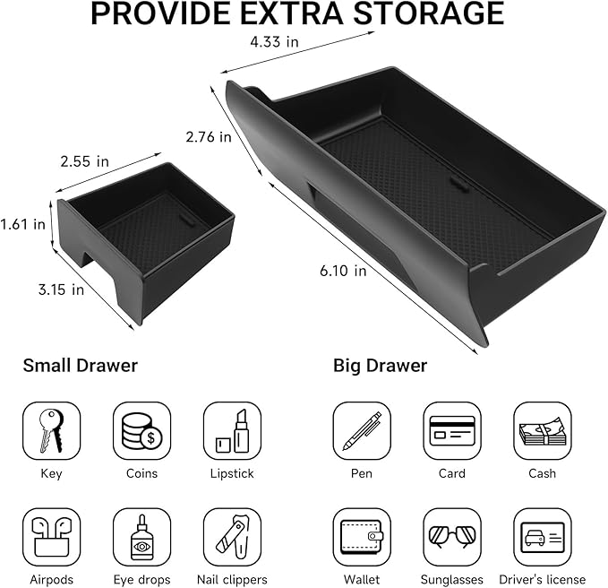 Hellet Center Console Organizer Storage Drawer Compatible with Toyota 2014-2020 2021 2022 2023 2024 4Runner Interior Accessories 2-piece Set Storage Box Insert Organizer Tray