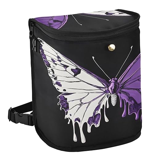 MNSRUU Car Trash Can with Lid, White Purple Dual Color Butterfly Car Trash Bag Hanging Organizers and Storage for Front Back Seat, Leak-Proof Trash Bin