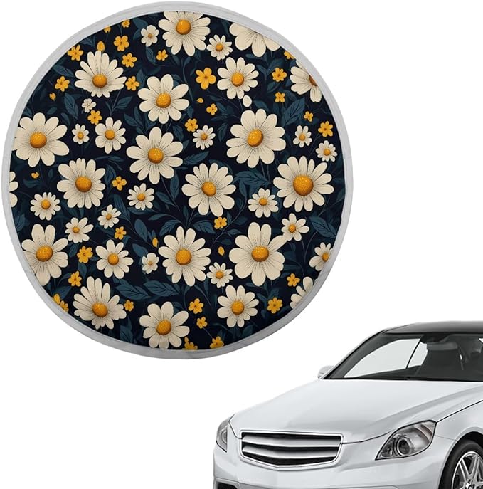 Daisy Steering Wheel Fashion Sunshade for Women Fashion Vehicle Steering Wheel Heat Reflector for SUV Vehicle Sedan Truck Gift for Holiday