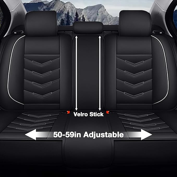MVRVMV 5 Car Seat Covers for Ford Maverick 2022-2026, Wear-Resistant & Anti-Slip Leather Seat Protectors with 2* Neck Pillow and 2* Lumbar Support (5 Seat Luxury, Black-White)