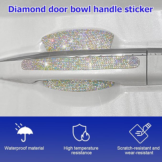 Mandark 8PCS Bling Car Door Handle Protector, Crystal Rhinestone Vehicle Door Bowl Protective Sticker, Glitter Anti-Scratch Auto Decor Decals Accessories, Universal for SUV, Sedan, Truck (Multicolor)