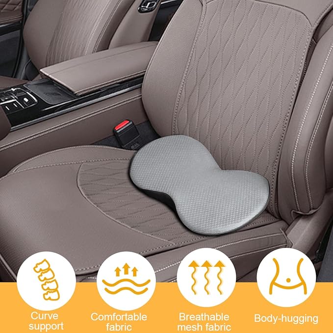 Car Seat Cushion, Memory Foam Sciatica & Lower Back Pain Relief Vehicle Chair Pillow for Driving, Breathable Automotive Seat Support Pad, Universal for SUV Sedan Truck (Gray)