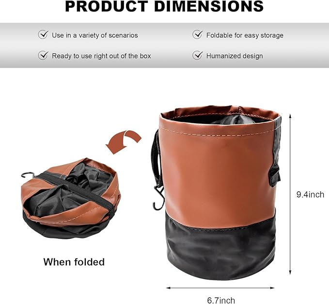Collapsible Car Trash Can, Waterproof Leather Auto Garbage Bin with Elastic Band & Hook, Retractable Hanging Garbage Organizer Trash Container for Vehicle Home Outdoor