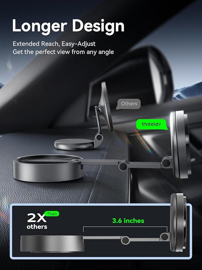THREEKEY for【Qi2 25W Certified】 Magsafe Car Mount Charger with Cooling Fan,Wireless Car Charger with LED Light,360° Rotating&Retractable Phone Holder,Magnetic Mount for iPhone17-12&Galaxy S25 Ultra