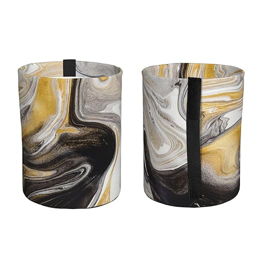 Black and Gold Swirl Liquid Ink Marble Car Trash Can Leak Proof Hanging Waterproof Garbage Can Multipurpose Trash Bin for Car SUV Front Seat Headrest Collapsible and Portable Storage Pocket