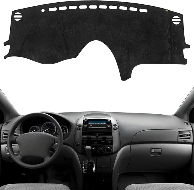 KEYOOG Dashboard Cover Dash Mat Fit for to-yota Sienna 2010-2004 (Without HUD Models),Car Dash Board Mat Anti-Glare Carpet,Non-Slip Pad Sunshield Protector (Flannel)