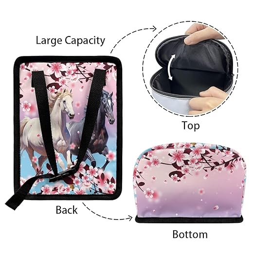 Horse Animal Car Trash Bin Bag with Pink Cherry Blossom,Hanging Auto Garbage Can Waste Storage Bag Universal Fit Most Vehicle Truck SUV,Durable and Leak Proof