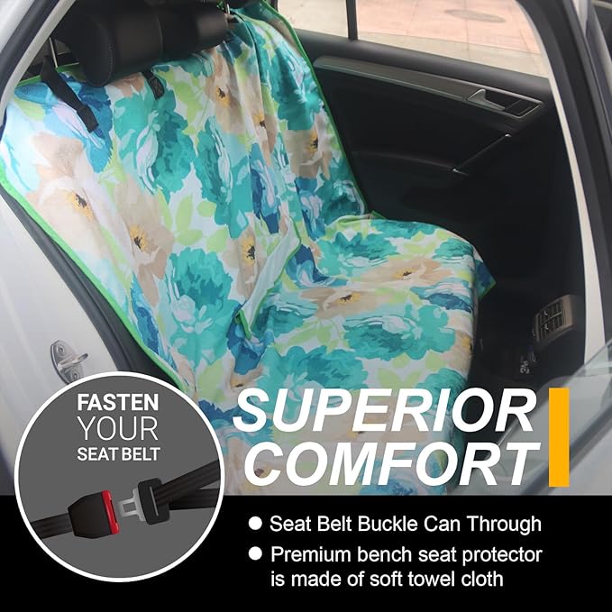 LoyaGour Back Seat Cover for Car Trucks Van SUV,Waterproof Rear Bench Towel Seat Covers for Dogs and Kids,Automotive Backseat Protector (Chrysanthemum)