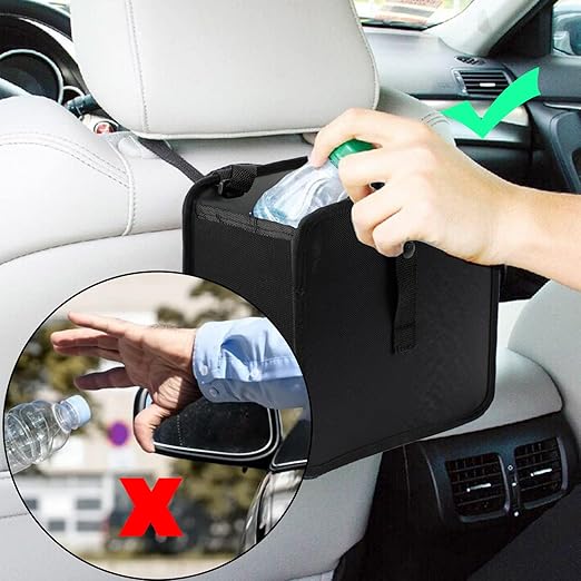 Hanging Car Trash Bag, Leakproof Car Trash Bin Hanging Collapsible Portable Garbage Bag Organizer, Large Capacity Storage Bag for Vehicle (Black)