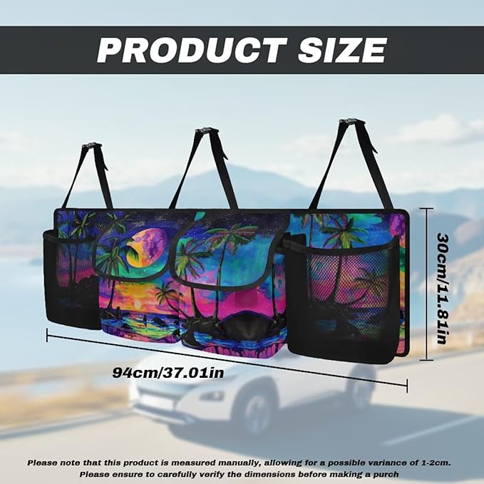 Car Trunk Organizer Tropical Beach Galaxy Backseat Hanging Organizer with Pockets, Super Capacity Storage Solution Decoration for SUVs, Trucks, Vans, and Cars