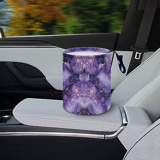 Brosoneto Purple Marble Car Trash Can, Kitchen Camping Trash Can, Women's Car Accessories, Car Seat Back Use Interior Accessory Storage Bag Collapsible Trash Container Universal