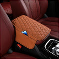 Car Center Console Cover, Leather Vehicle Armrest Cover Cushion with 2 Storage Bags, Automotive Interior Arm Rest Seat Box Pad Accessories, Universal for SUV Sedan Truck (Brown)